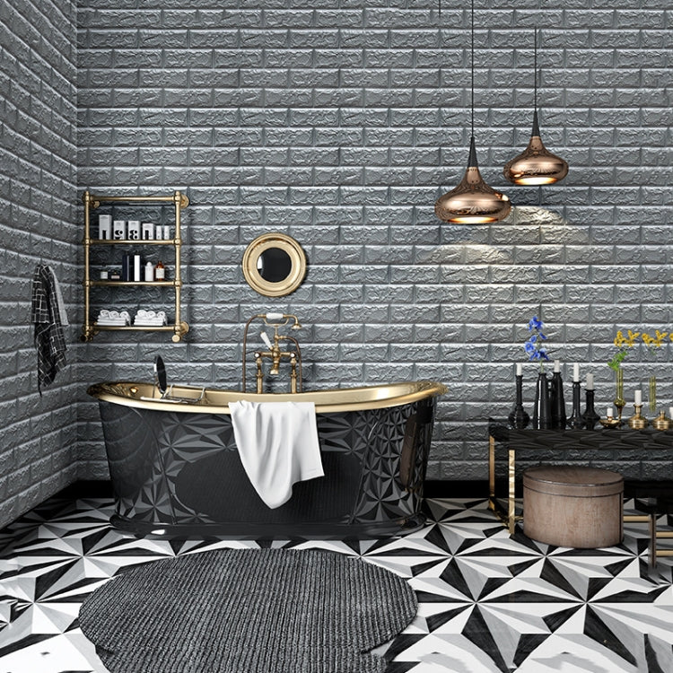 5 PCS 3D Stereo Self-Adhesive Foam Brick Wall Stickers Waterproof And Moisture-Proof Wipeable Stickers, Specification: Strong Glue Silver Gray 70x77cm
