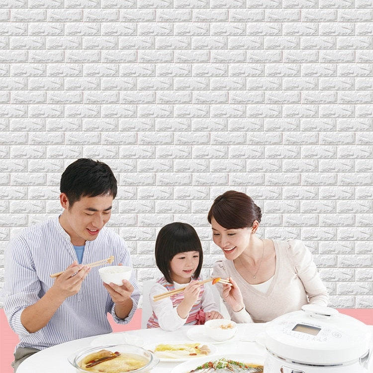5 PCS 3D Stereo Self-Adhesive Foam Brick Wall Stickers Waterproof And Moisture-Proof Wipeable Stickers, Specification: Nano-heated White 70x77cm
