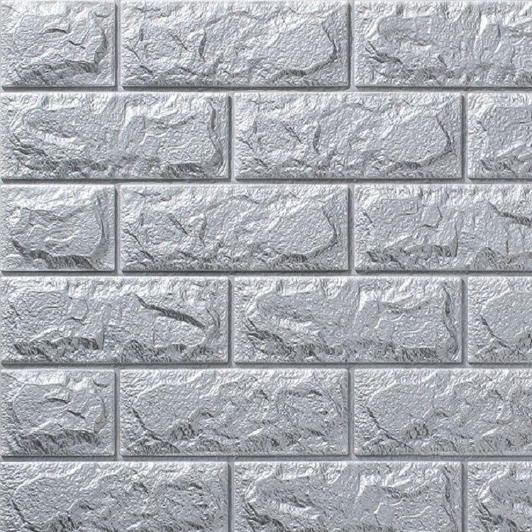 5 PCS 3D Stereo Self-Adhesive Foam Brick Wall Stickers Waterproof And Moisture-Proof Wipeable Stickers, Specification: Nano-thick Silver Gray 70x77cm