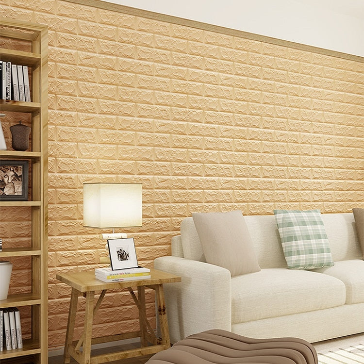 5 PCS 3D Stereo Self-Adhesive Foam Brick Wall Stickers Waterproof And Moisture-Proof Wipeable Stickers, Specification: Nano-thick Beige 70x77cm