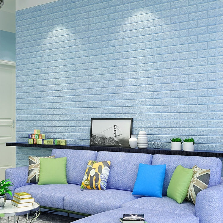 5 PCS 3D Stereo Self-Adhesive Foam Brick Wall Stickers Waterproof And Moisture-Proof Wipeable Stickers, Specification: Nano-thick Light Blue 70x77cm