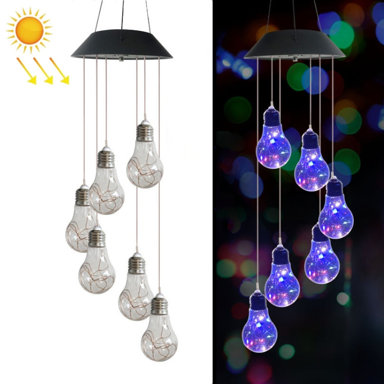 Outdoor 6 LED Bulb Solar Wind Chime Lights Outdoor Lawn Festive Atmosphere Decorative String Lights(Black Shell)