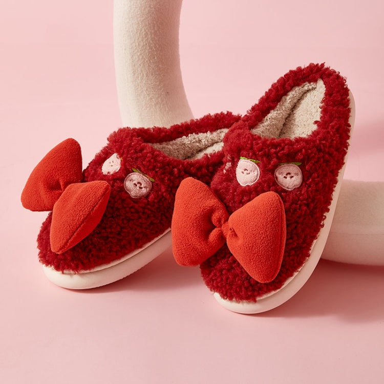 Autumn And Winter Bowknot Warm Couple Cotton Slippers, Size: 36/37(Red)
