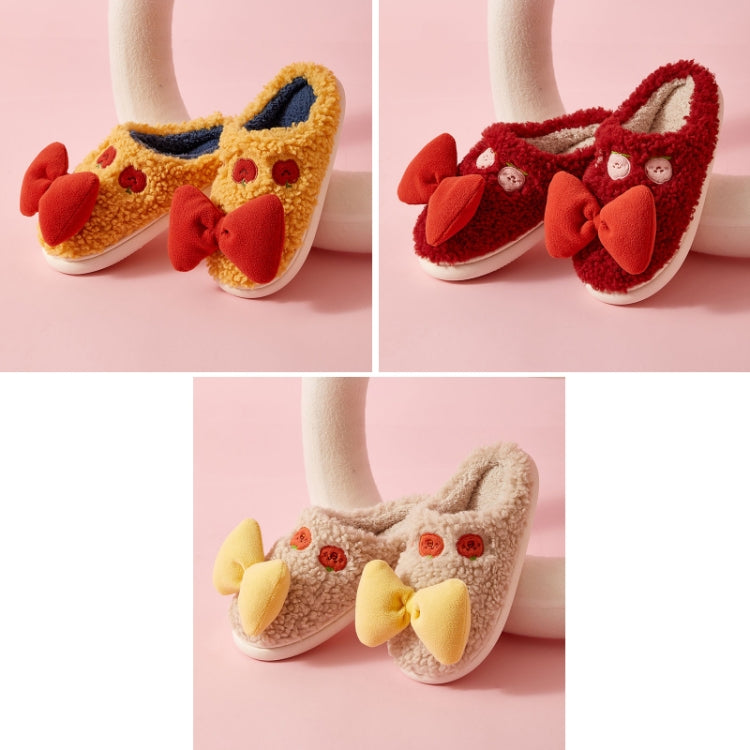 Autumn And Winter Bowknot Warm Couple Cotton Slippers, Size: 36/37(Red)