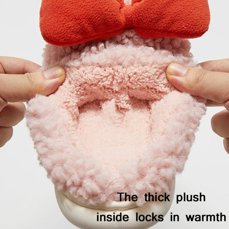 Autumn And Winter Bowknot Warm Couple Cotton Slippers, Size: 40/41(Beige)