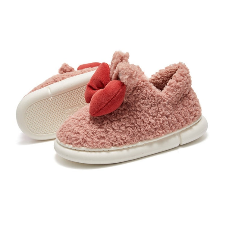 Winter Indoor Thick-Soled Rabbit Ear Bowknot Warm Cotton Slippers, Size: 38-39(Pink)