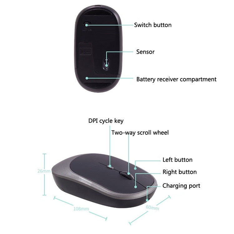 M030 4 Keys 1600DPI Laptop Office Mute Mouse, Style: Bluetooth (Gray)