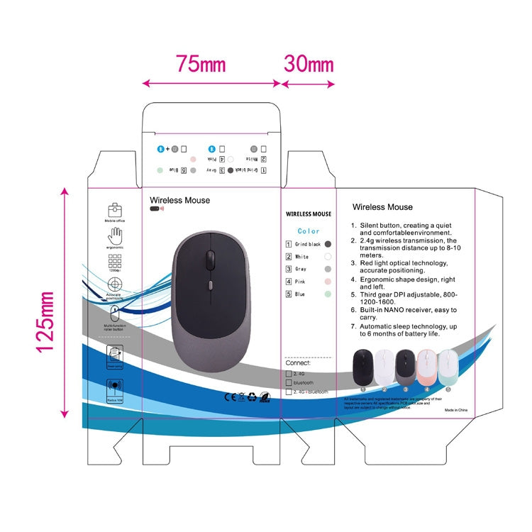 M030 4 Keys 1600DPI Laptop Office Mute Mouse, Style: Bluetooth (Gray)