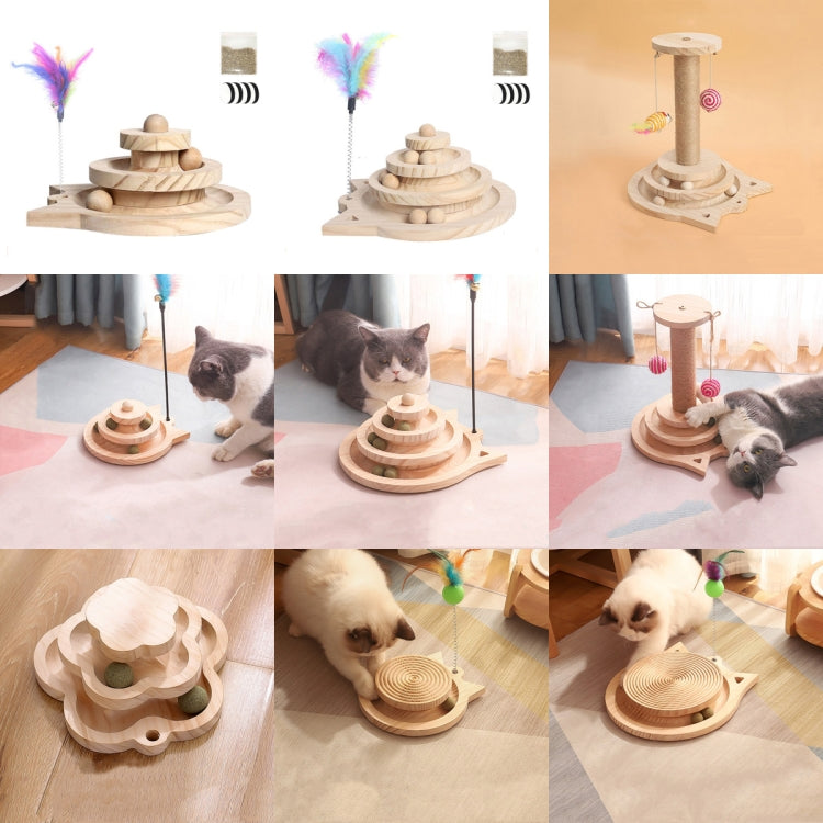 MZP01 Solid Wood Turntable Cat Toys Durable Funny Cat Stick Scratcher, Specification: Three-layer Large