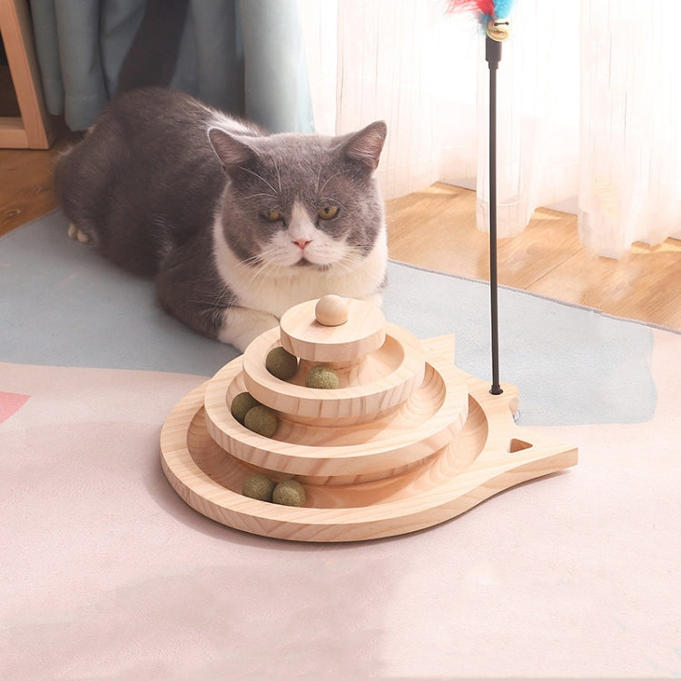 MZP01 Solid Wood Turntable Cat Toys Durable Funny Cat Stick Scratcher, Specification: Mint Balls 3-layer Turntable