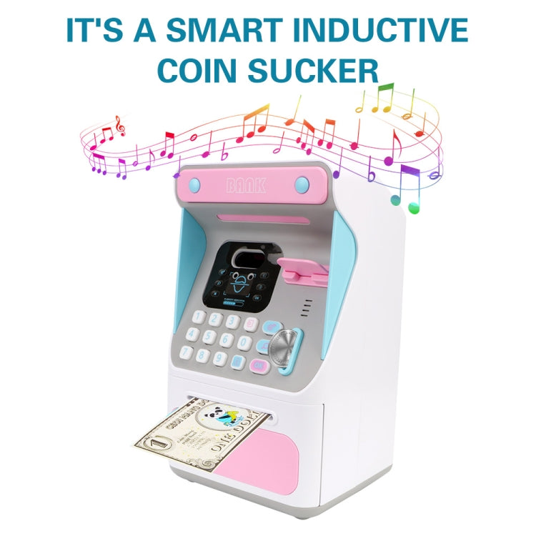 8010 Simulated Face Recognition ATM Machine Piggy Bank Password Automatic Rolling Money Safe Piggy Bank,Style: Pink