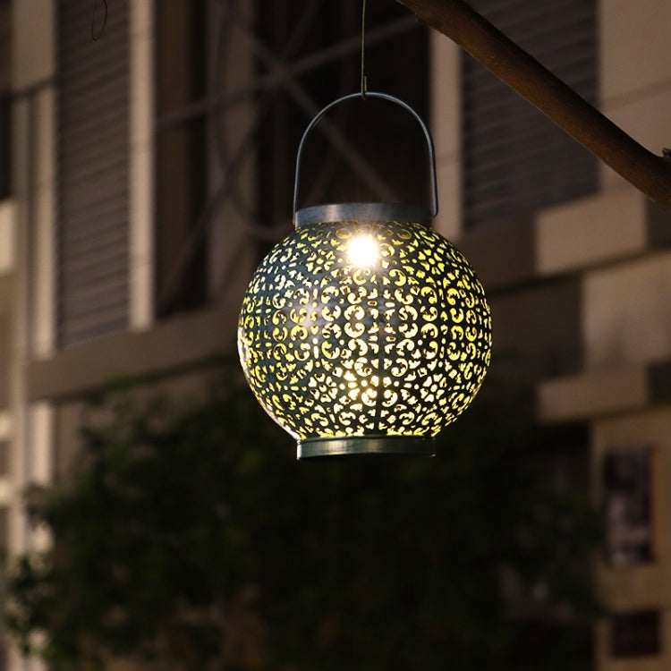 Outdoor Garden Decoration LED Solar Wrought Iron Hollow Ball Shape Portable Lamp