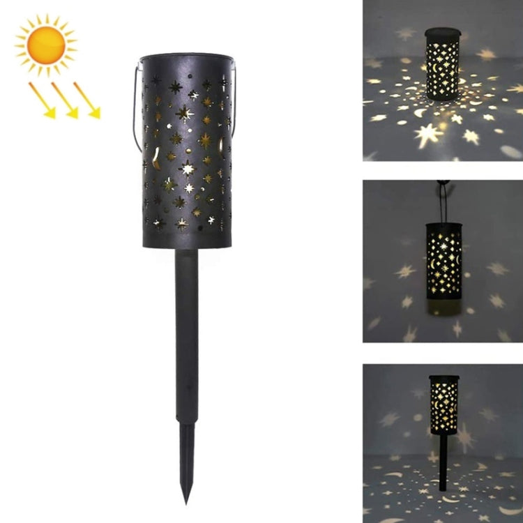 Outdoor Garden Wrought Iron Hollow Stars Moon Lantern Solar LED Lawn Ground Light(Warm Light)