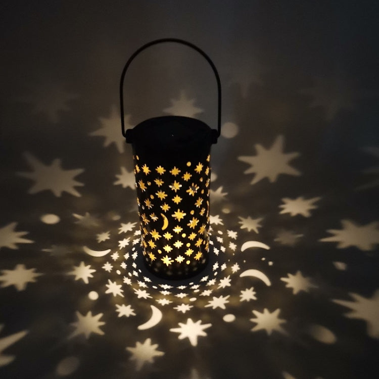 Outdoor Garden Wrought Iron Hollow Stars Moon Lantern Solar LED Lawn Ground Light(Warm Light)