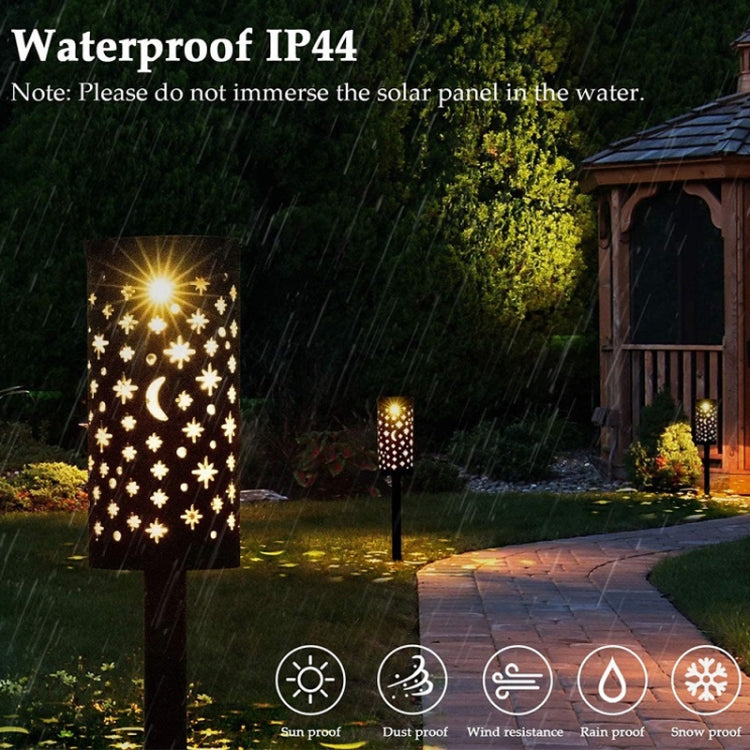 Outdoor Garden Wrought Iron Hollow Stars Moon Lantern Solar LED Lawn Ground Light(Warm Light)