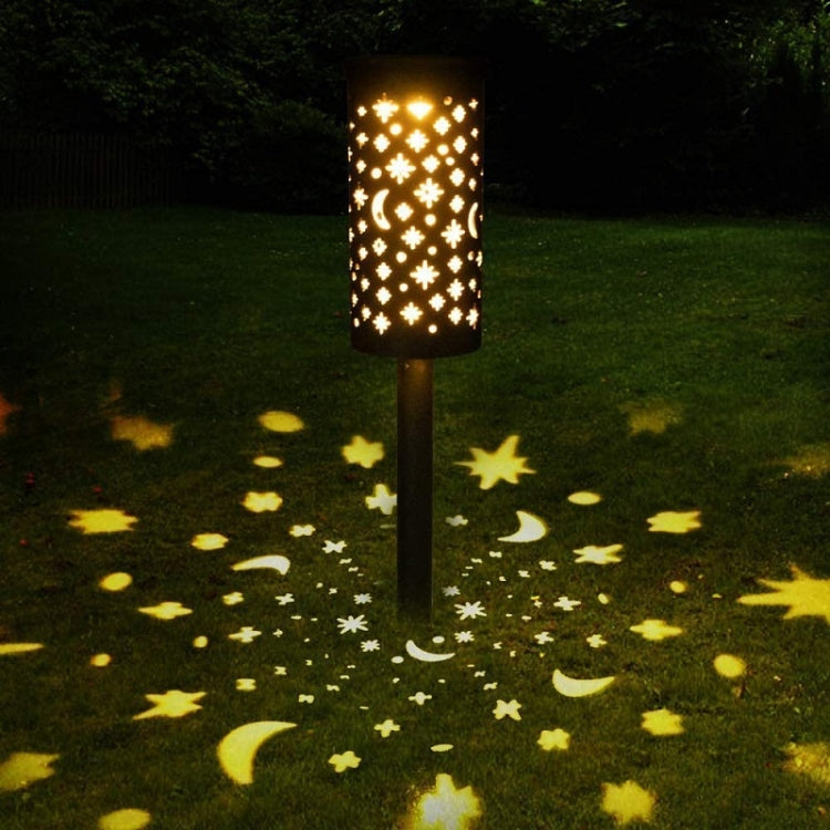 Outdoor Garden Wrought Iron Hollow Stars Moon Lantern Solar LED Lawn Ground Light(Warm Light)