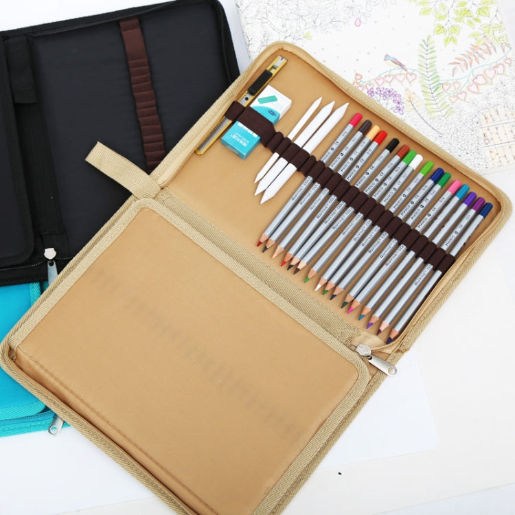 Canvas Sketch Painting Pouch Bag School Pencils Case Folded Brush Case with Zipper Pocket(Black)