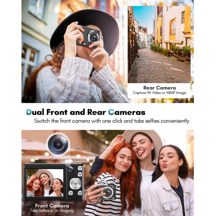 DC308 2.8-Inch 4K HD Front And Rear Dual-Camera 16X Zoom Digital Camera UK Plug