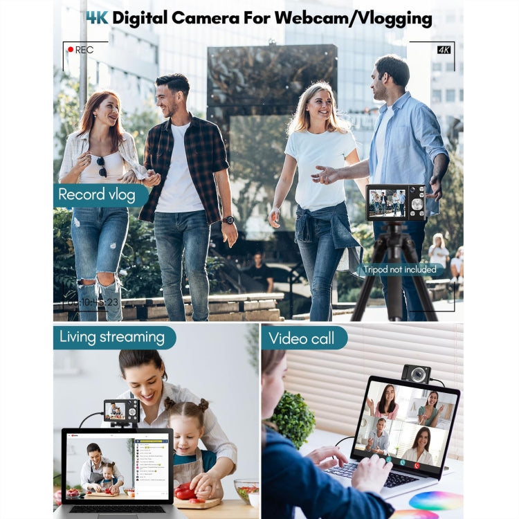 DC308 2.8-Inch 4K HD Front And Rear Dual-Camera 16X Zoom Digital Camera UK Plug