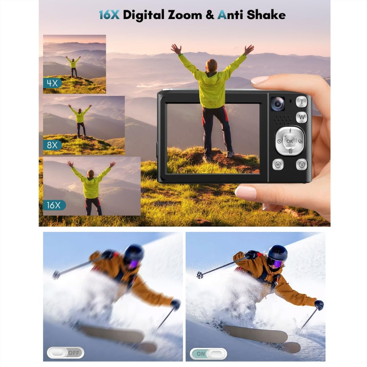DC308 2.8-Inch 4K HD Front And Rear Dual-Camera 16X Zoom Digital Camera UK Plug