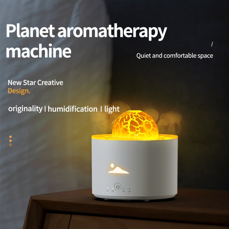HX-130 Colorful Night Light Planet Desktop Flame Aromatherapy Humidifier, Spec: UK Plug - White