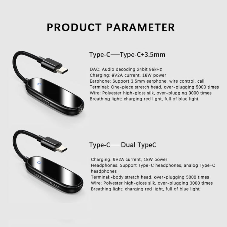 Type-C to Dual Type-C Digital Audio Adapter Headphone Converter