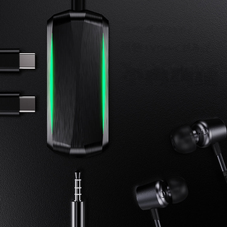 BY203 3 In 1 USB-C / Type-C Male To 3.5mm +  PD 60W Female Charging & Digital Audio Adapter with RGB Light(Black)