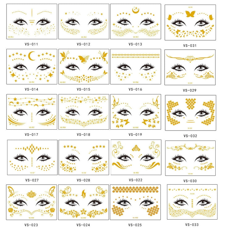 20 PCS Waterproof Bronzing Face Tattoo Stickers Party Masquerade Face Stickers