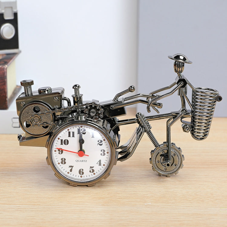 K0931 Retro Clock Ornaments Office Desk Pen Tube Tractor Model Children Toy Alarm