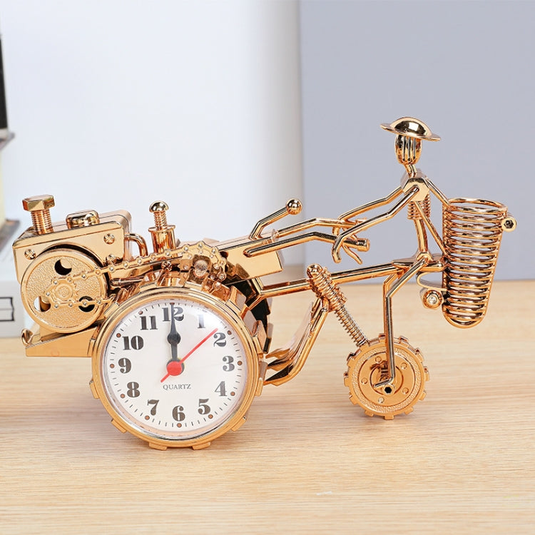 K0931 Retro Clock Ornaments Office Desk Pen Tube Tractor Model Children Toy Alarm
