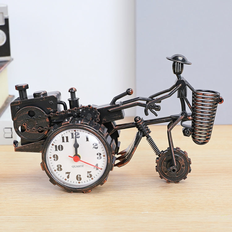 K0931 Retro Clock Ornaments Office Desk Pen Tube Tractor Model Children Toy Alarm