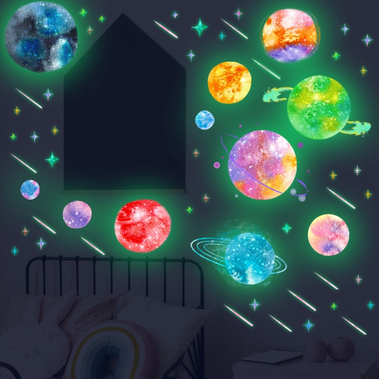 2 Sets ZSZ1757 Luminous Colorful Universe Planet Wall Stickers Children Room Living Room Simple Decorative Wall Stickers