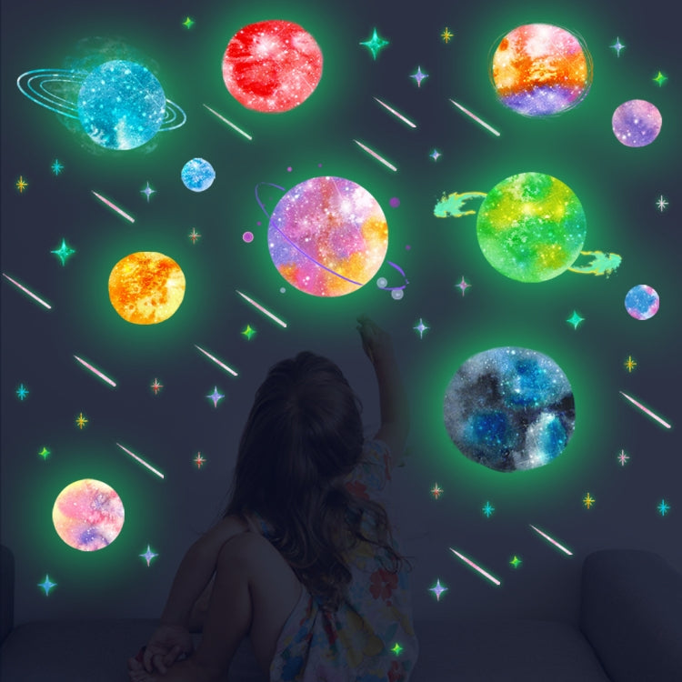 2 Sets ZSZ1757 Luminous Colorful Universe Planet Wall Stickers Children Room Living Room Simple Decorative Wall Stickers