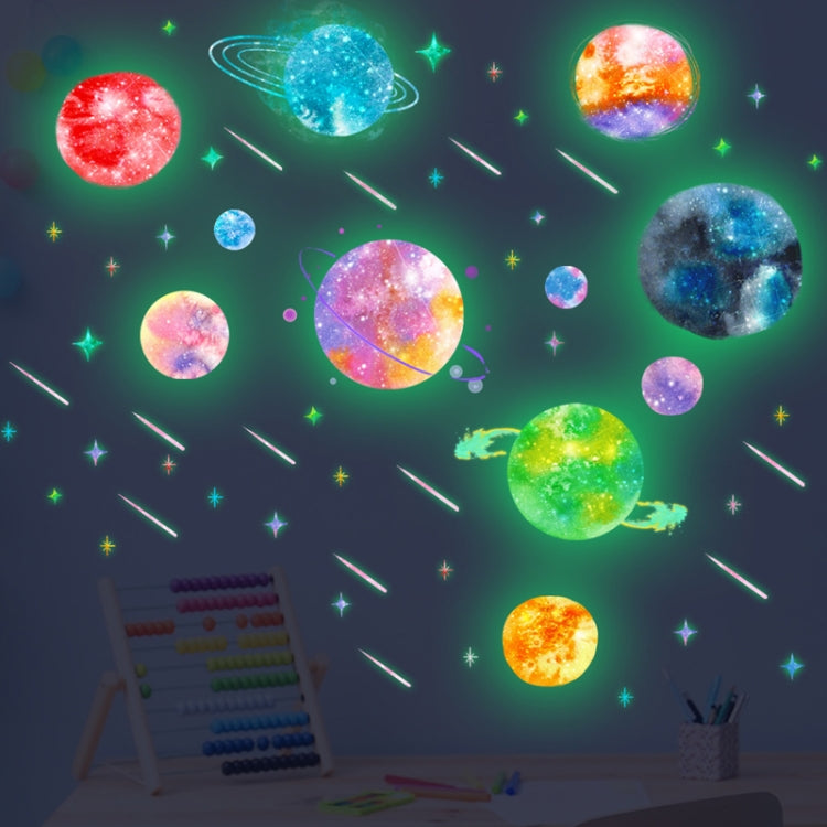 2 Sets ZSZ1757 Luminous Colorful Universe Planet Wall Stickers Children Room Living Room Simple Decorative Wall Stickers