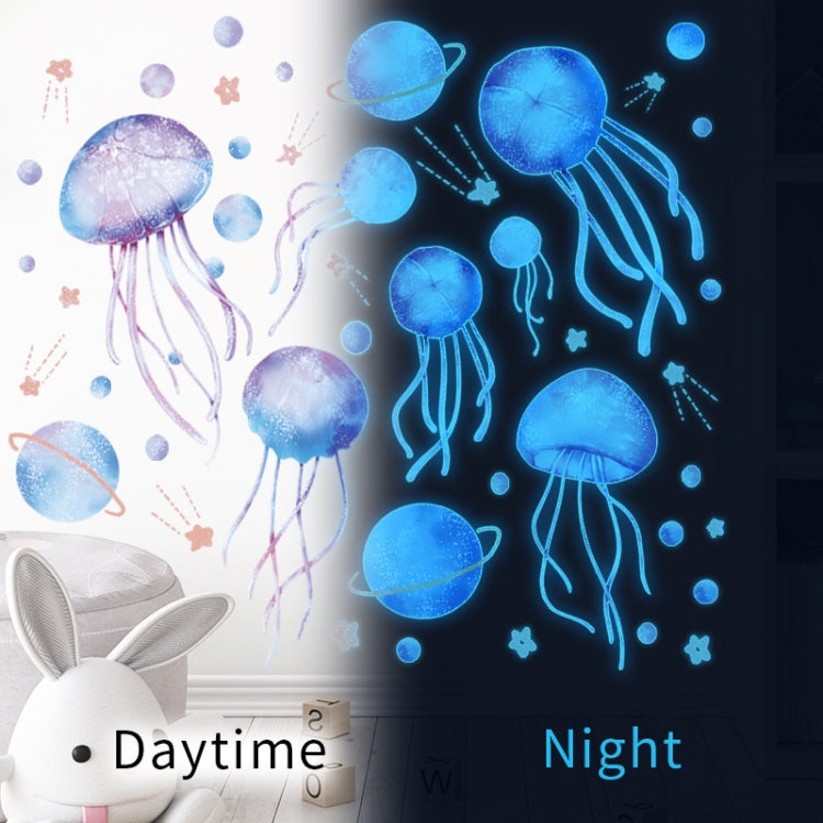 YGP-B109 Cartoon Jellyfish Blue Light Stickers Kids Room Decoration Luminous Stickers