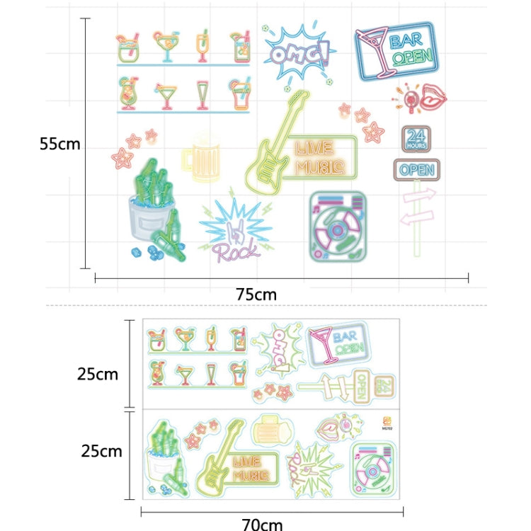 2 Sets MG702 Neon Bar Luminous Wall Stickers Personalized Dress Up Fluorescent Stickers