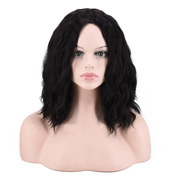 WS717 Ladies Short Curly Wig Corn Hot Water Ripple Chemical Fiber Wig(1B)