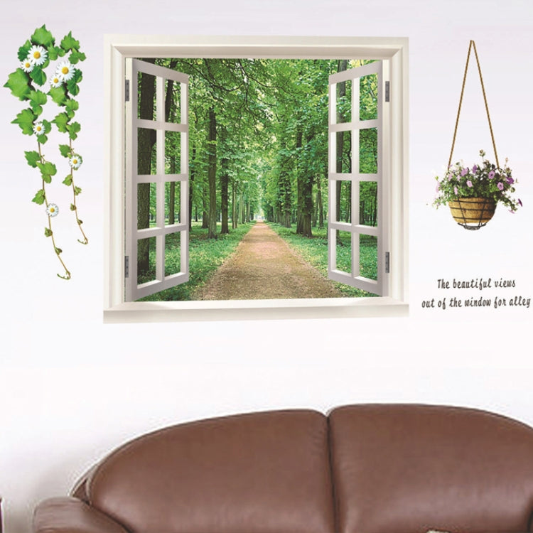 3 PCS AY823 3D Window Tree-Lined Path Bedroom Background Decorative Wall Sticker, Specification: 60x90cm