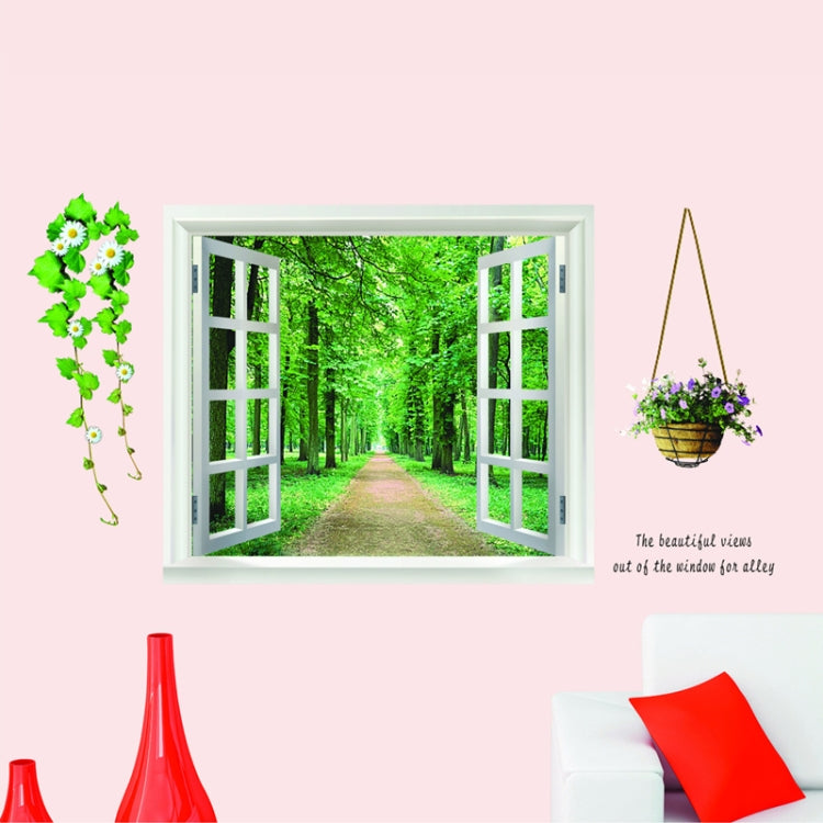 3 PCS AY823 3D Window Tree-Lined Path Bedroom Background Decorative Wall Sticker, Specification: 60x90cm
