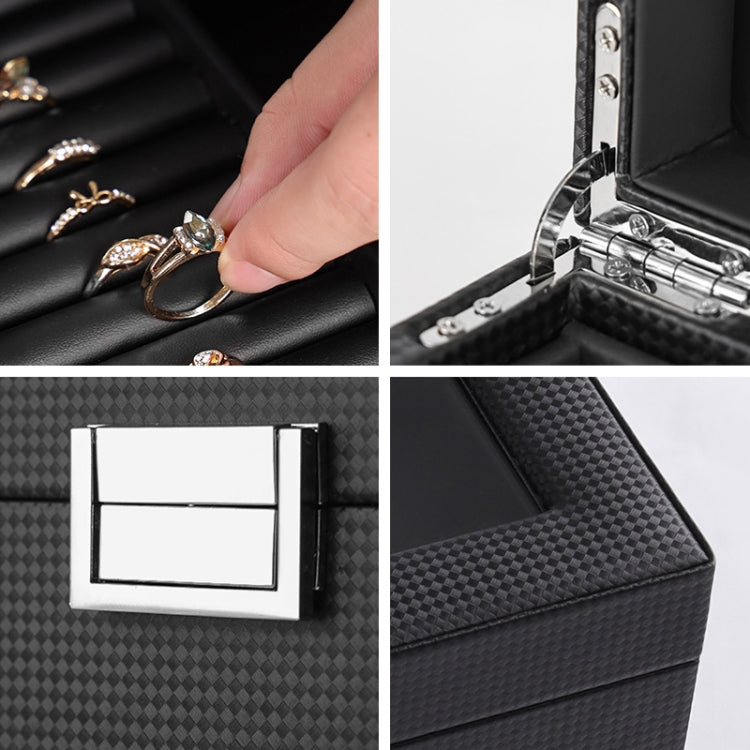 12-Bit Double Watch Box Carbon Fiber PU Leather Box Jewelry Box(Black)