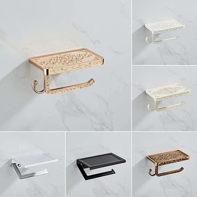 Punch-Free Space Aluminum Kitchen And Toilet Tissue Holder Mobile Phone Rack Roll Paper Holder, Color: White