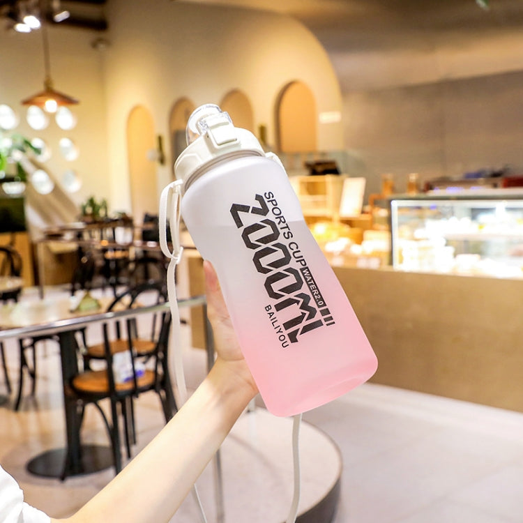 2000ml Frosted Gradient Color Large-Capacity Sports Water Cup Outdoor Portable Straw Water Bottle