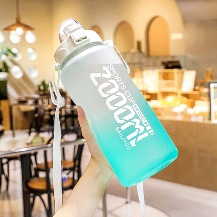2000ml Frosted Gradient Color Large-Capacity Sports Water Cup Outdoor Portable Straw Water Bottle
