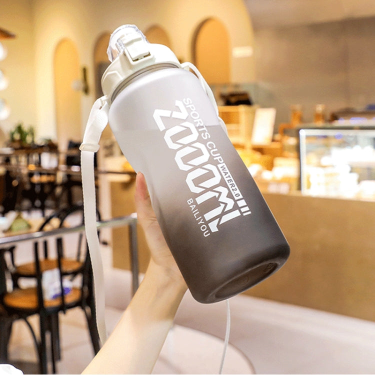 2000ml Frosted Gradient Color Large-Capacity Sports Water Cup Outdoor Portable Straw Water Bottle