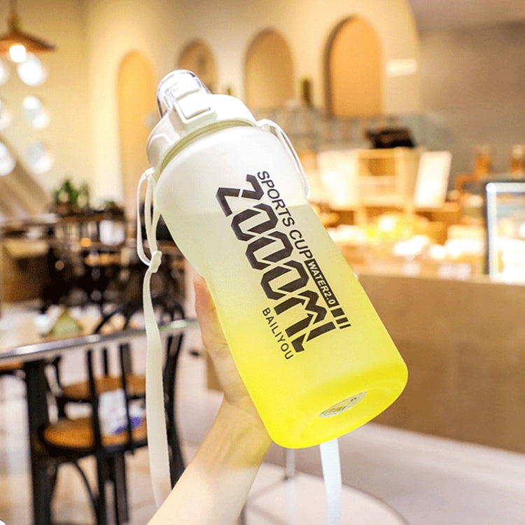 2000ml Frosted Gradient Color Large-Capacity Sports Water Cup Outdoor Portable Straw Water Bottle
