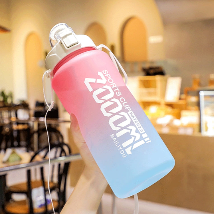 2000ml Frosted Gradient Color Large-Capacity Sports Water Cup Outdoor Portable Straw Water Bottle