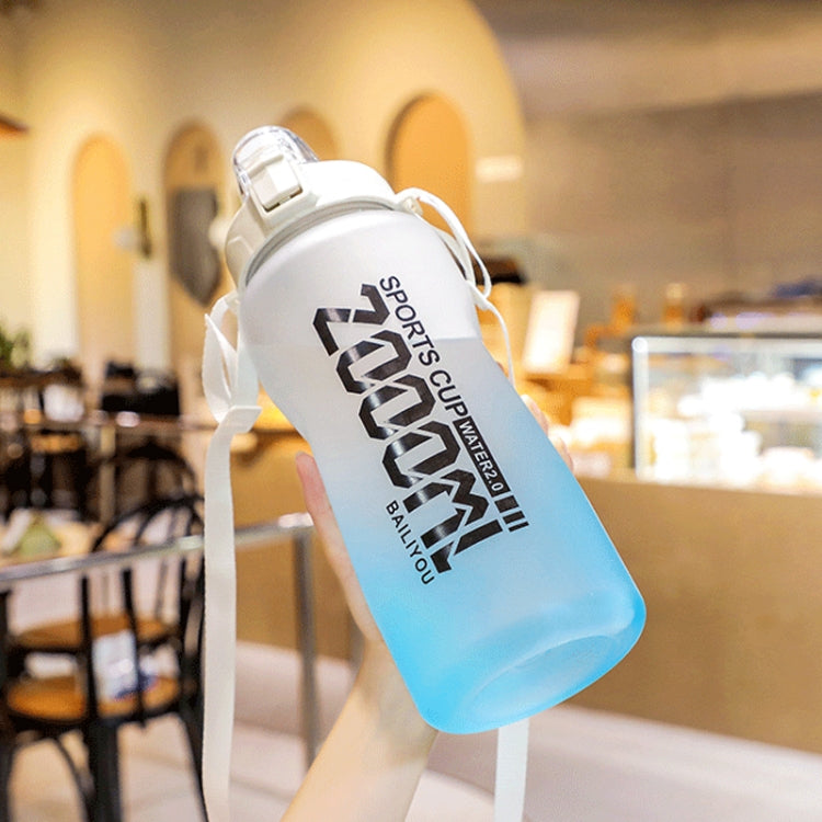 2000ml Frosted Gradient Color Large-Capacity Sports Water Cup Outdoor Portable Straw Water Bottle
