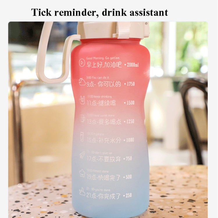 2000ml Frosted Gradient Color Large-Capacity Sports Water Cup Outdoor Portable Straw Water Bottle