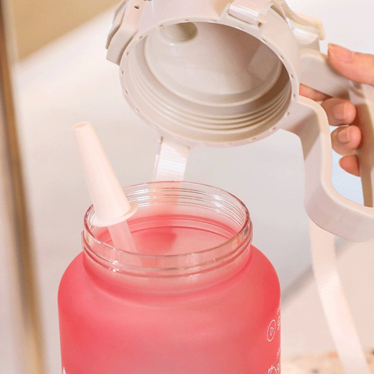 2000ml Frosted Gradient Color Large-Capacity Sports Water Cup Outdoor Portable Straw Water Bottle