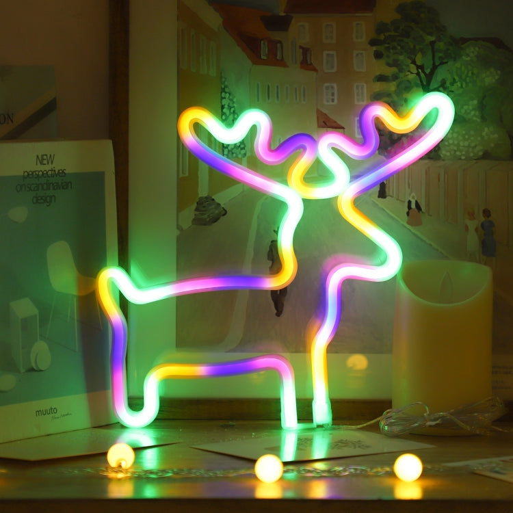 Christmas Decoration Neon Lights Wall-Mounted Ornaments, Spec: Elk-Colorful Light